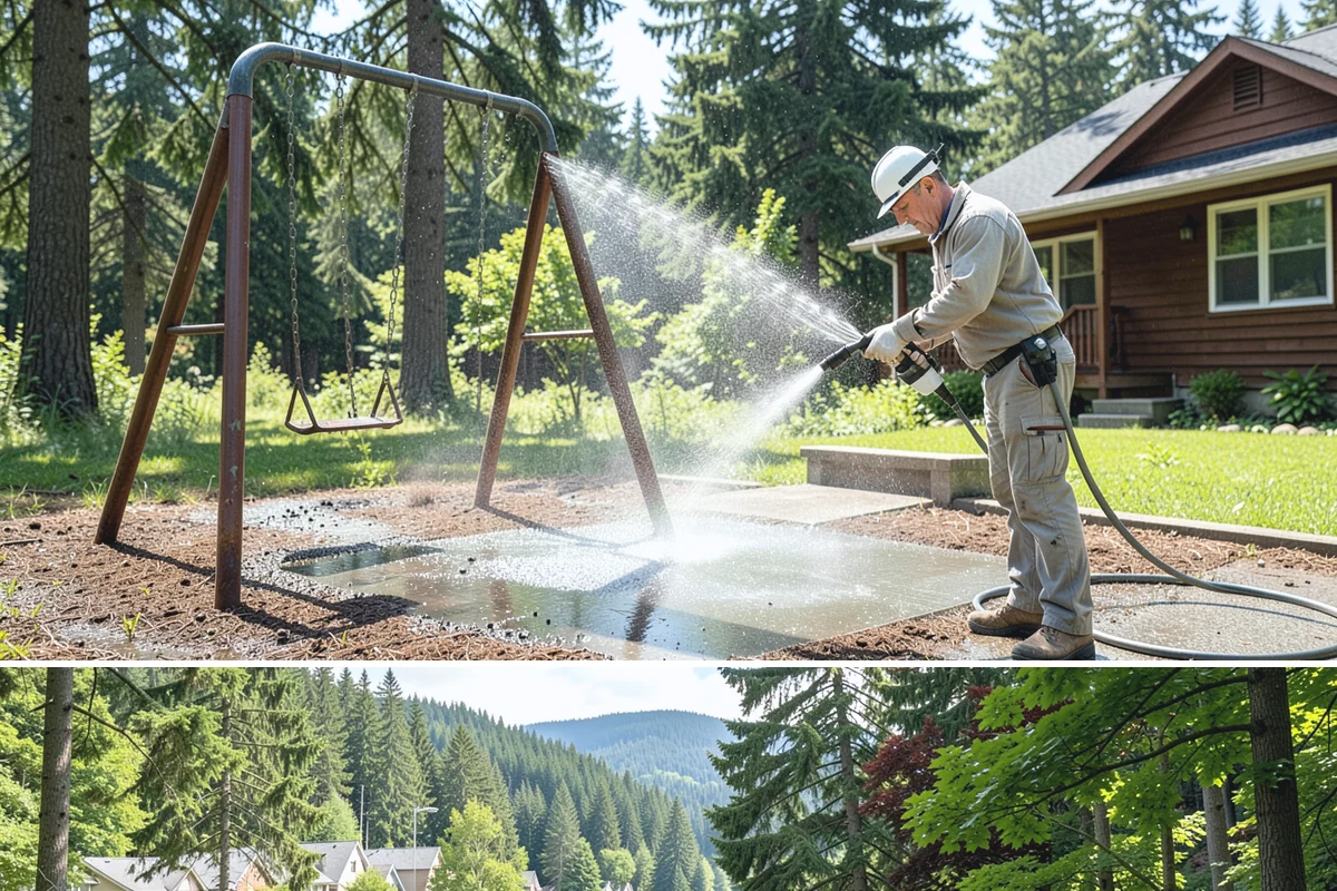 Metal Roof Cleaning in Lake Forest Park, King County, WA - Summer and early autumn provide the dry footing and mild temperatures that make metal roof work safest.