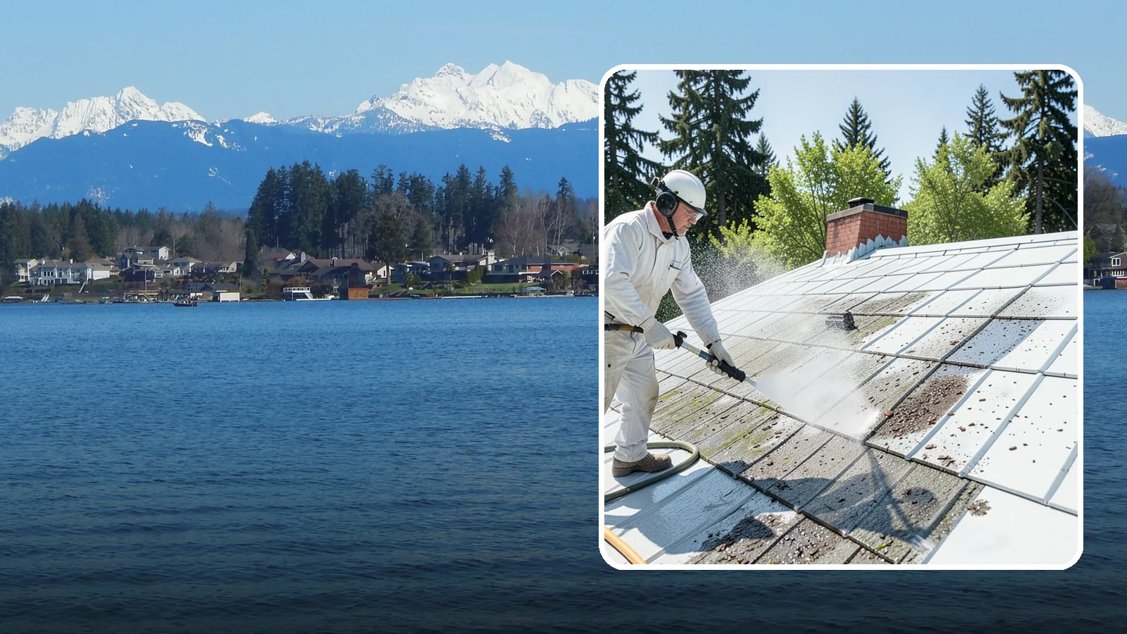 Metal Roof Cleaning in Lake Stevens, Snohomish County, WA - Careful cleaning of standing seam and corrugated metal roofs that removes moss and oxidation without scratching the finish.