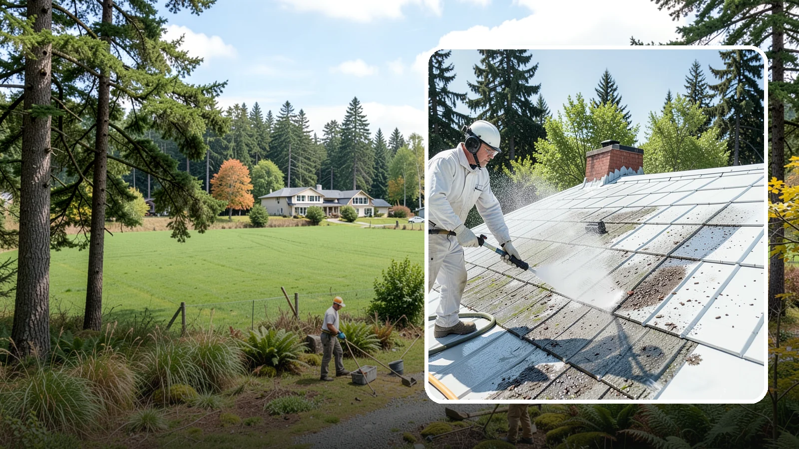 Metal Roof Cleaning in Lyman, Skagit County, WA - Careful cleaning of standing seam and corrugated metal roofs that removes moss and oxidation without scratching the finish.