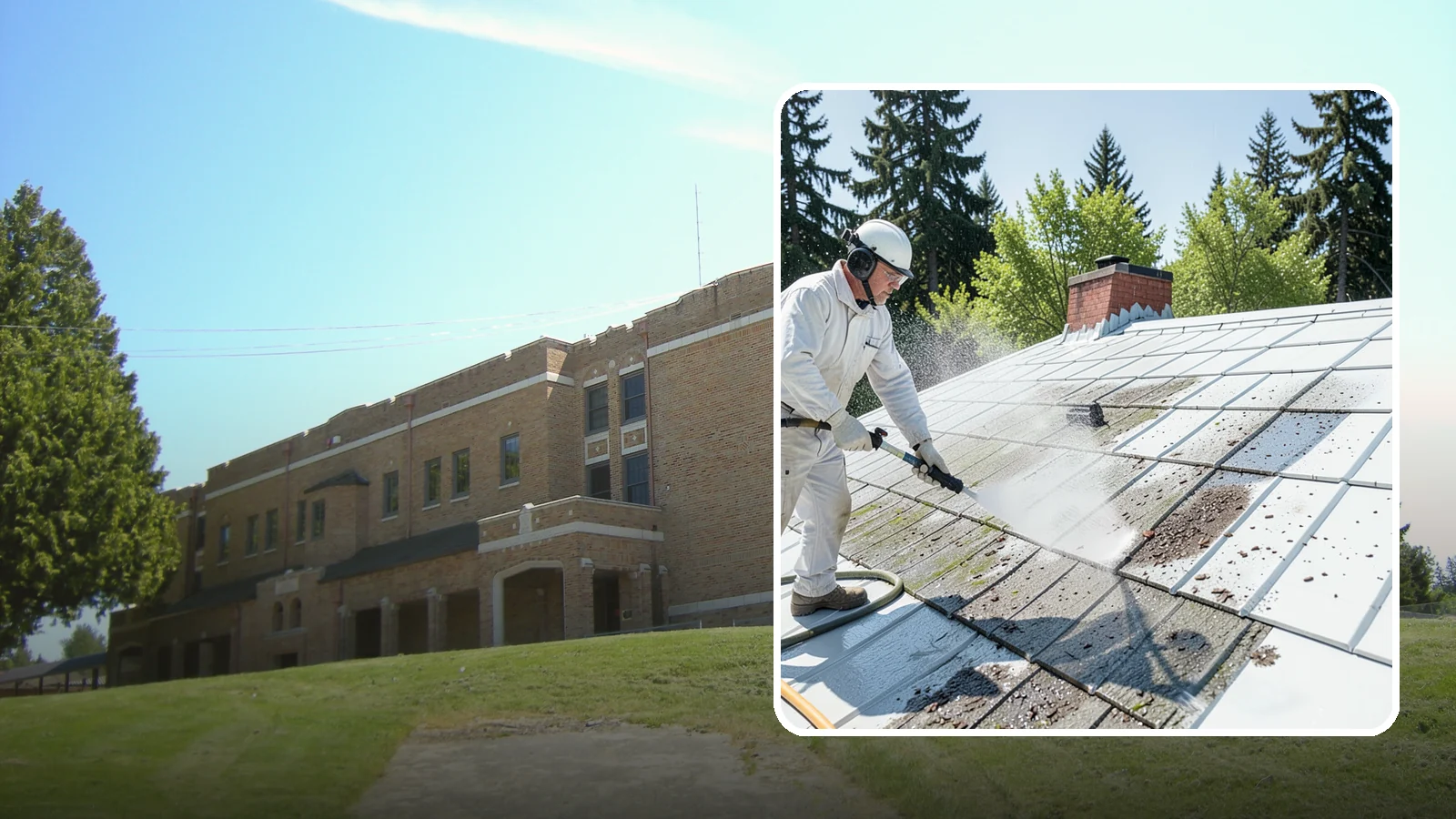 Metal Roof Cleaning in Maple Valley, King County, WA - Careful cleaning of standing seam and corrugated metal roofs that removes moss and oxidation without scratching the finish.