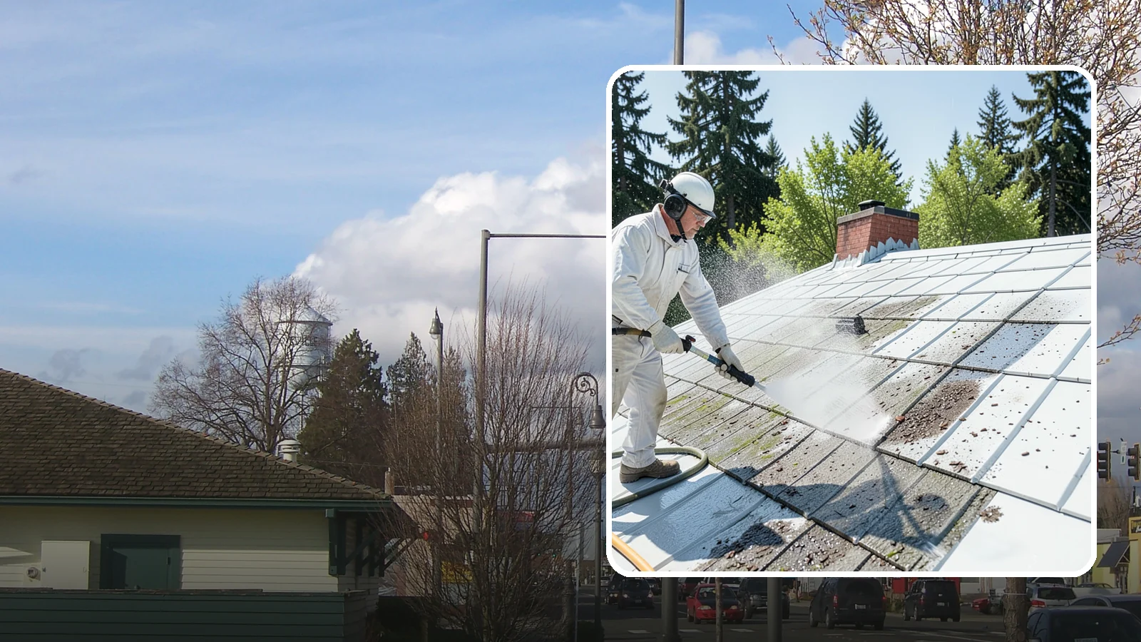 Metal Roof Cleaning in Marysville, Snohomish County, WA - Careful cleaning of standing seam and corrugated metal roofs that removes moss and oxidation without scratching the finish.