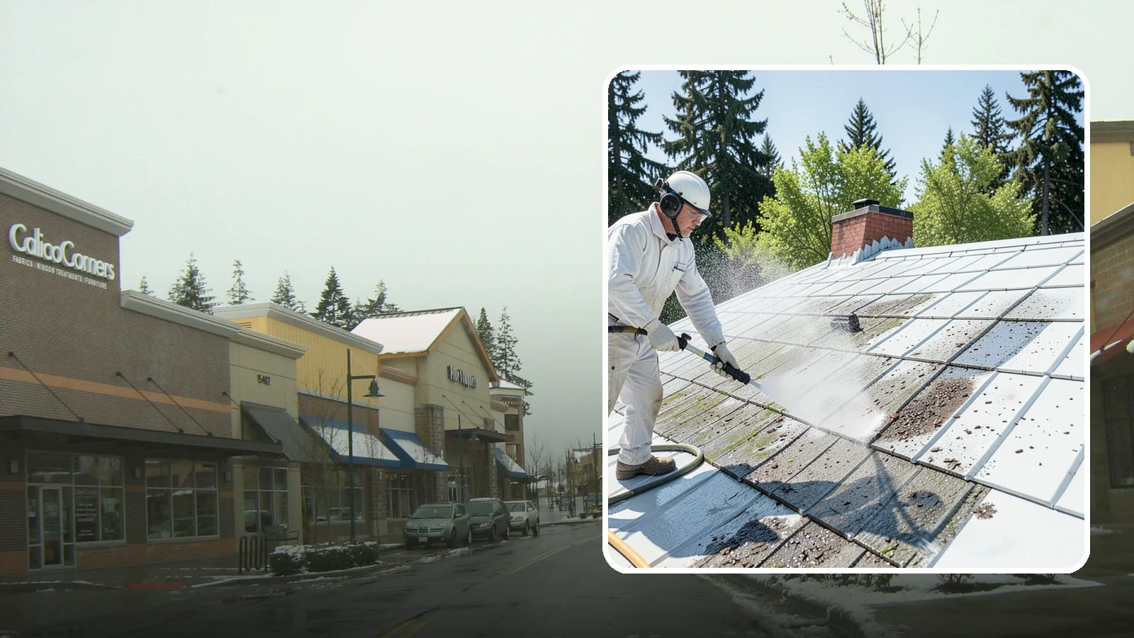 Metal Roof Cleaning in Mill Creek, Snohomish County, WA - Careful cleaning of standing seam and corrugated metal roofs that removes moss and oxidation without scratching the finish.