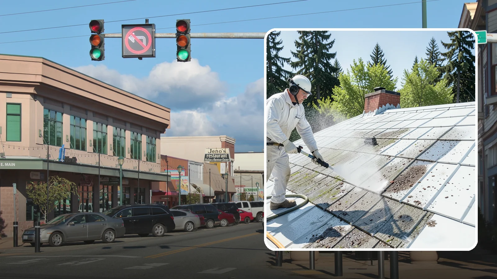 Metal Roof Cleaning in Monroe, Snohomish County, WA - Careful cleaning of standing seam and corrugated metal roofs that removes moss and oxidation without scratching the finish.
