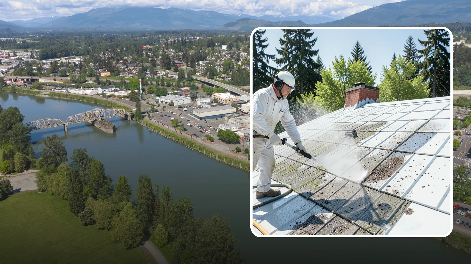 Metal Roof Cleaning in Mount Vernon, Skagit County, WA - Careful cleaning of standing seam and corrugated metal roofs that removes moss and oxidation without scratching the finish.