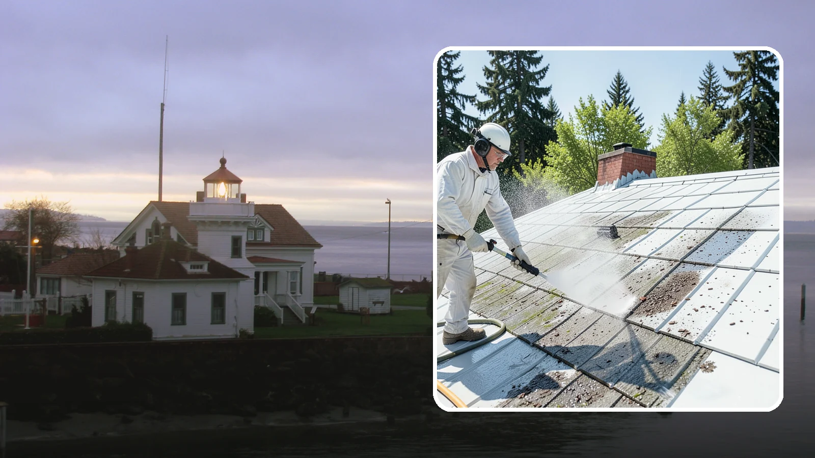 Metal Roof Cleaning in Mukilteo, Snohomish County, WA - Careful cleaning of standing seam and corrugated metal roofs that removes moss and oxidation without scratching the finish.