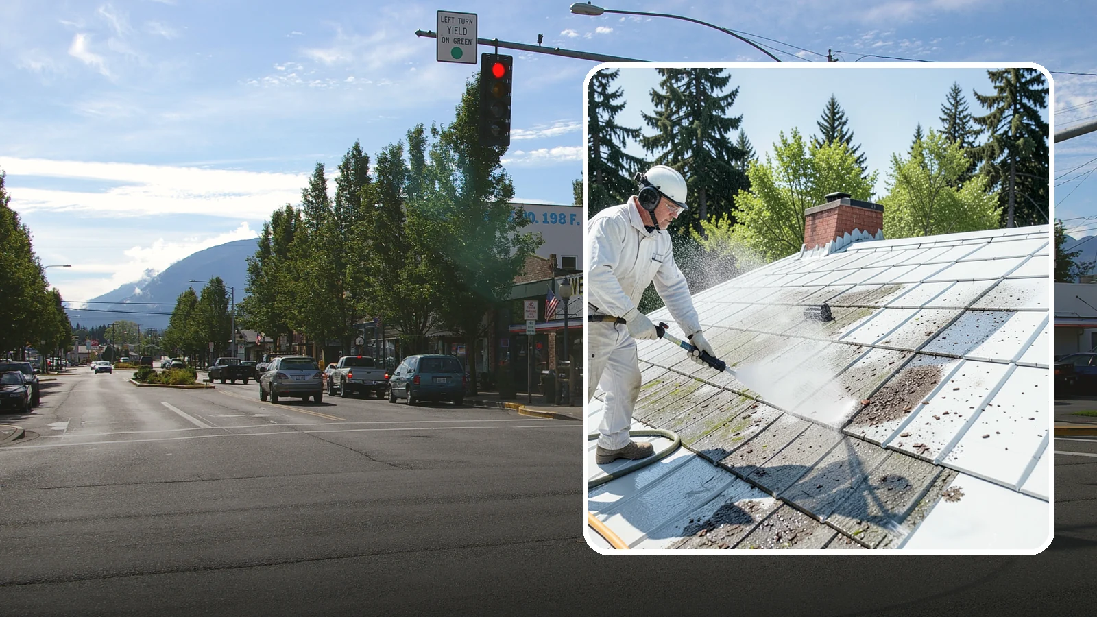 Metal Roof Cleaning in North Bend, King County, WA - Careful cleaning of standing seam and corrugated metal roofs that removes moss and oxidation without scratching the finish.