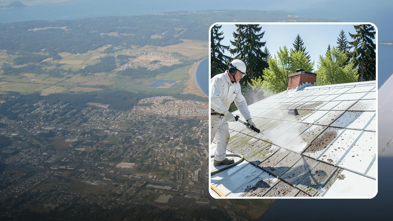 Metal Roof Cleaning in Oak Harbor, Island County, WA - Careful cleaning of standing seam and corrugated metal roofs that removes moss and oxidation without scratching the finish.