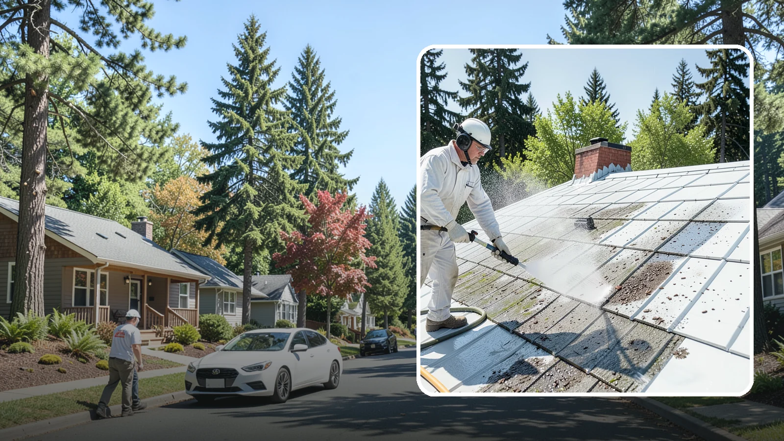 Metal Roof Cleaning in Orting, Pierce County, WA - Careful cleaning of standing seam and corrugated metal roofs that removes moss and oxidation without scratching the finish.