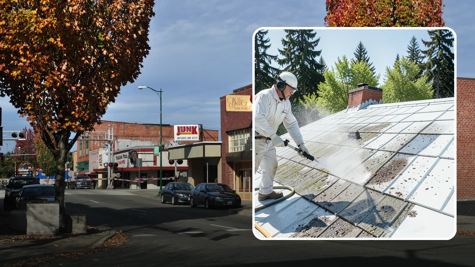 Metal Roof Cleaning in Puyallup, Pierce County, WA - Careful cleaning of standing seam and corrugated metal roofs that removes moss and oxidation without scratching the finish.