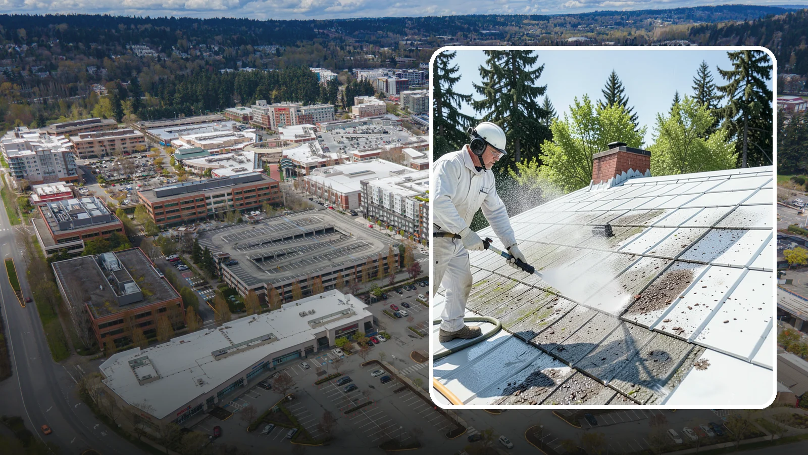 Metal Roof Cleaning in Redmond, King County, WA - Careful cleaning of standing seam and corrugated metal roofs that removes moss and oxidation without scratching the finish.