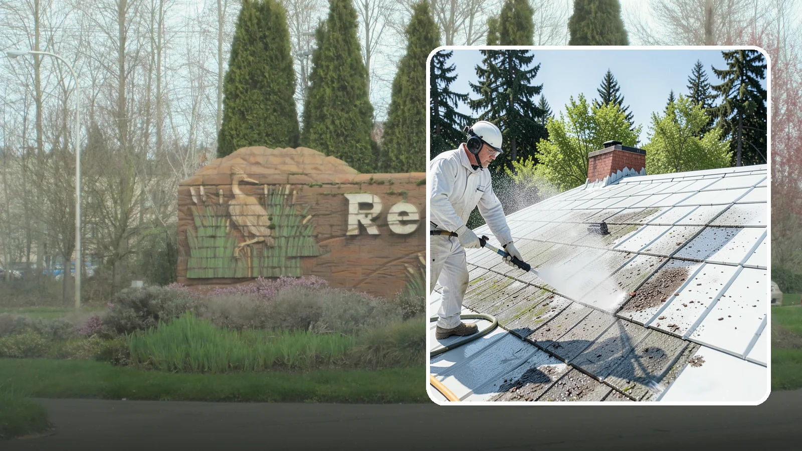 Metal Roof Cleaning in Renton, King County, WA - Careful cleaning of standing seam and corrugated metal roofs that removes moss and oxidation without scratching the finish.