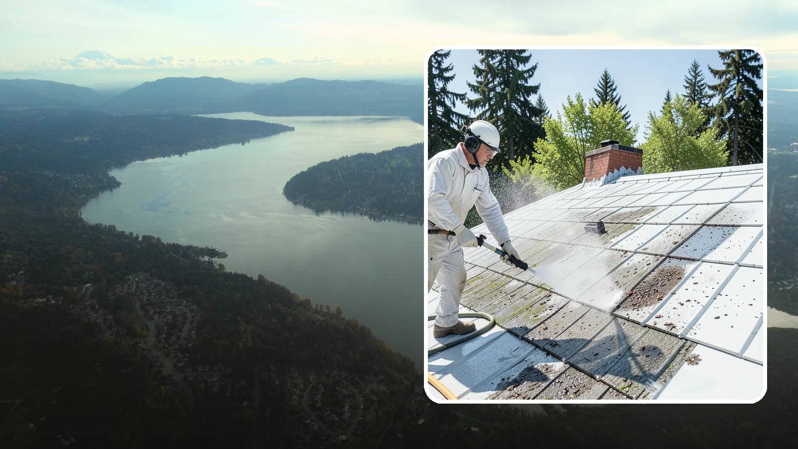 Metal Roof Cleaning in Sammamish, King County, WA - Careful cleaning of standing seam and corrugated metal roofs that removes moss and oxidation without scratching the finish.