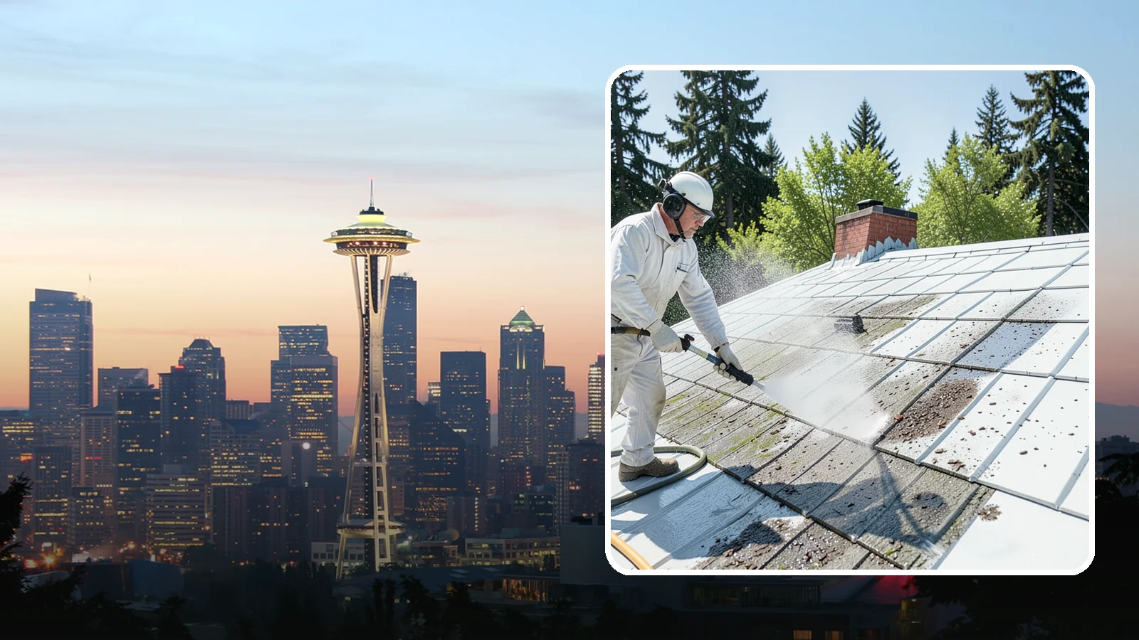 Metal Roof Cleaning in Seattle, King County, WA - Careful cleaning of standing seam and corrugated metal roofs that removes moss and oxidation without scratching the finish.