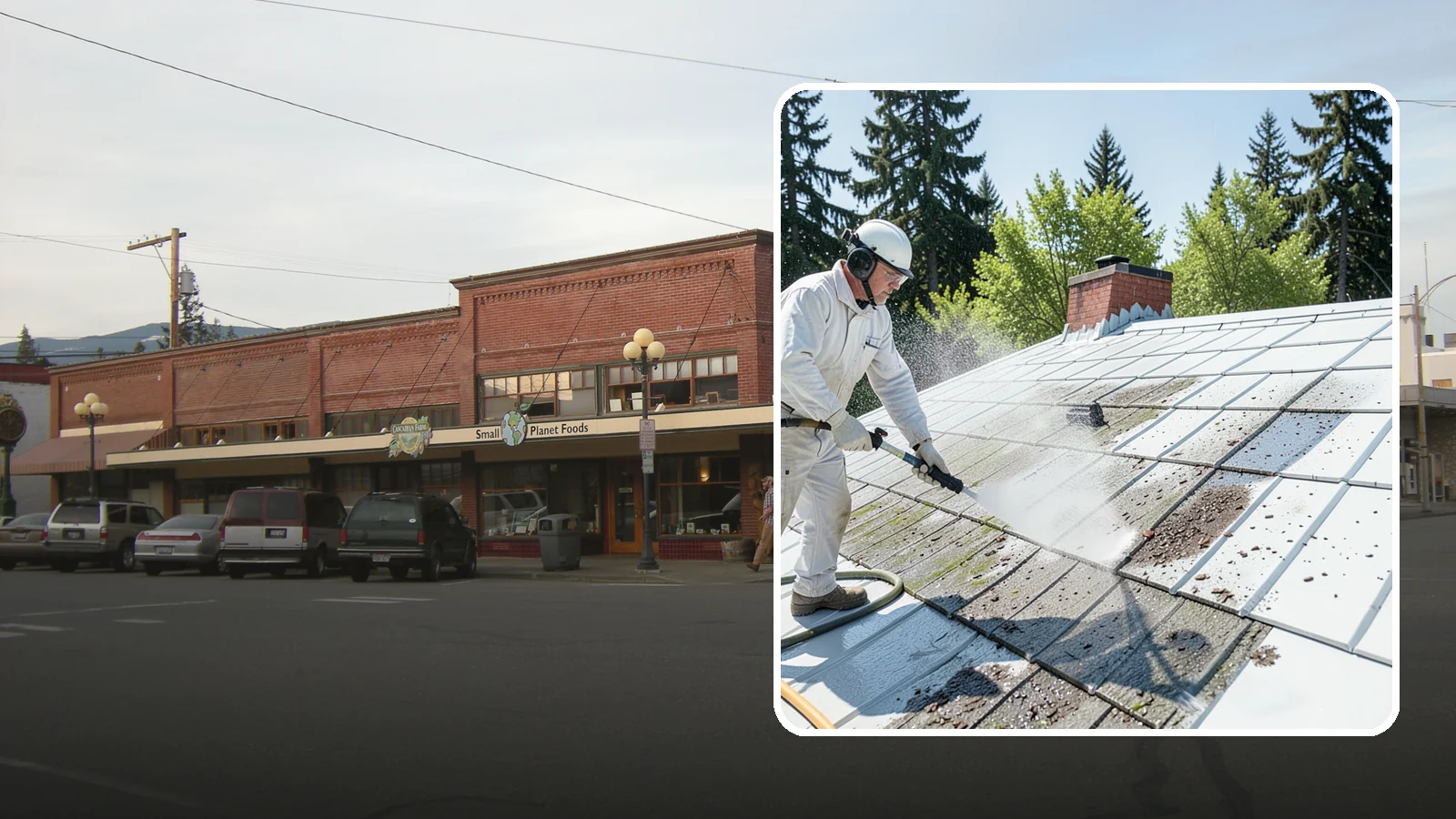 Metal Roof Cleaning in Sedro-Woolley, Skagit County, WA - Careful cleaning of standing seam and corrugated metal roofs that removes moss and oxidation without scratching the finish.
