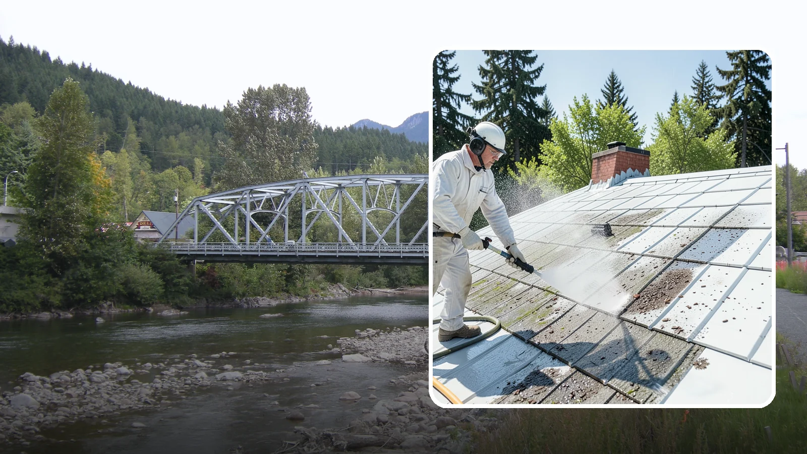 Metal Roof Cleaning in Skykomish, King County, WA - Careful cleaning of standing seam and corrugated metal roofs that removes moss and oxidation without scratching the finish.