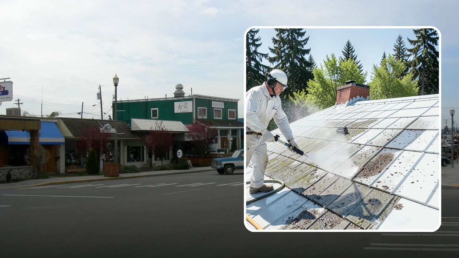 Metal Roof Cleaning in Stanwood, Snohomish County, WA - Careful cleaning of standing seam and corrugated metal roofs that removes moss and oxidation without scratching the finish.