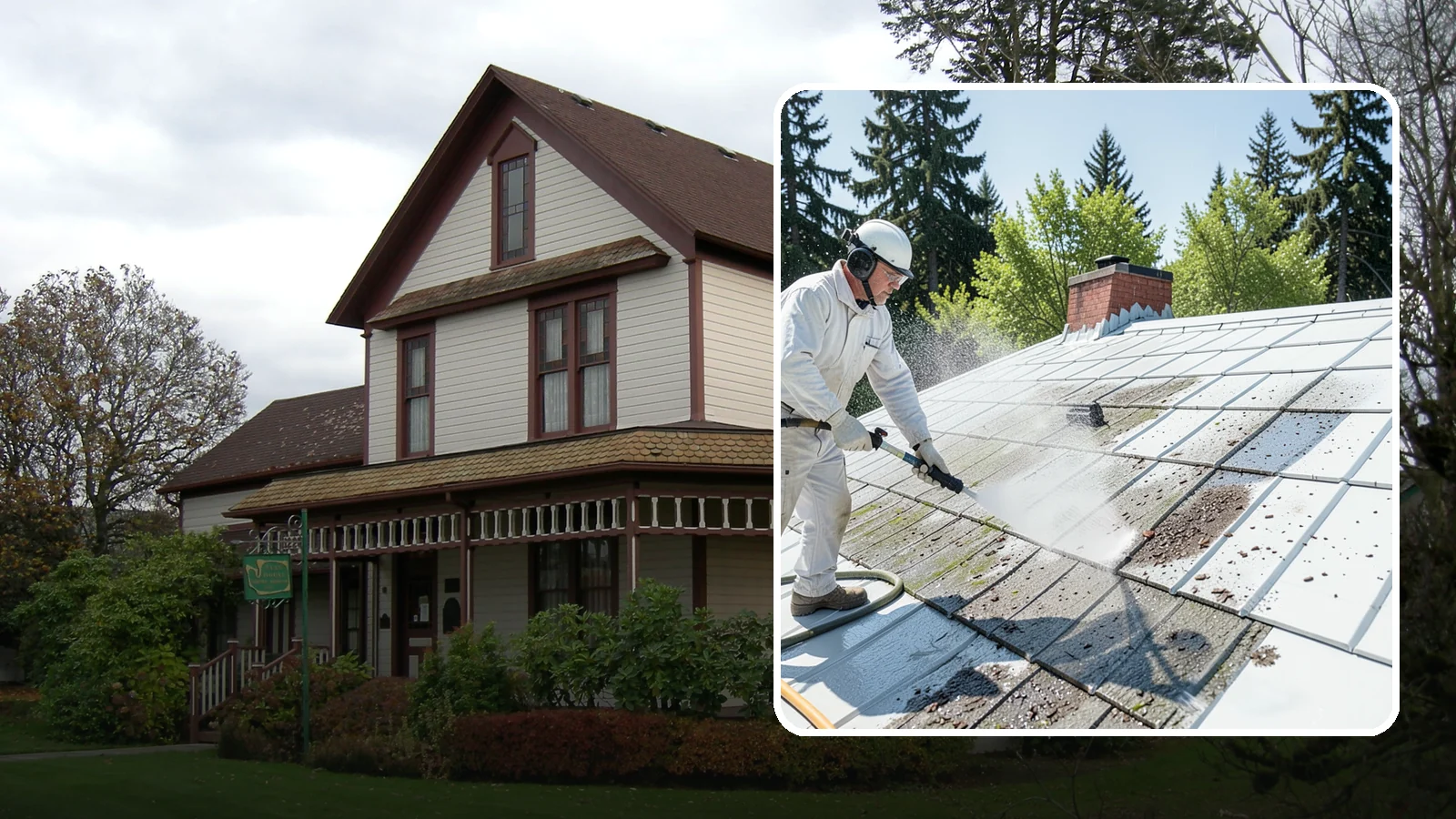 Metal Roof Cleaning in Sumner, Pierce County, WA - Careful cleaning of standing seam and corrugated metal roofs that removes moss and oxidation without scratching the finish.