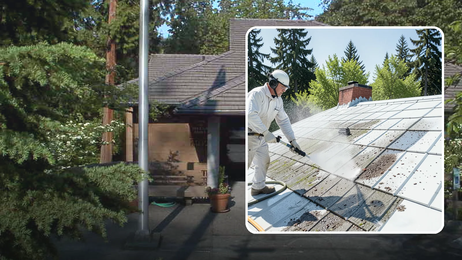 Metal Roof Cleaning in Yarrow Point, King County, WA - Careful cleaning of standing seam and corrugated metal roofs that removes moss and oxidation without scratching the finish.