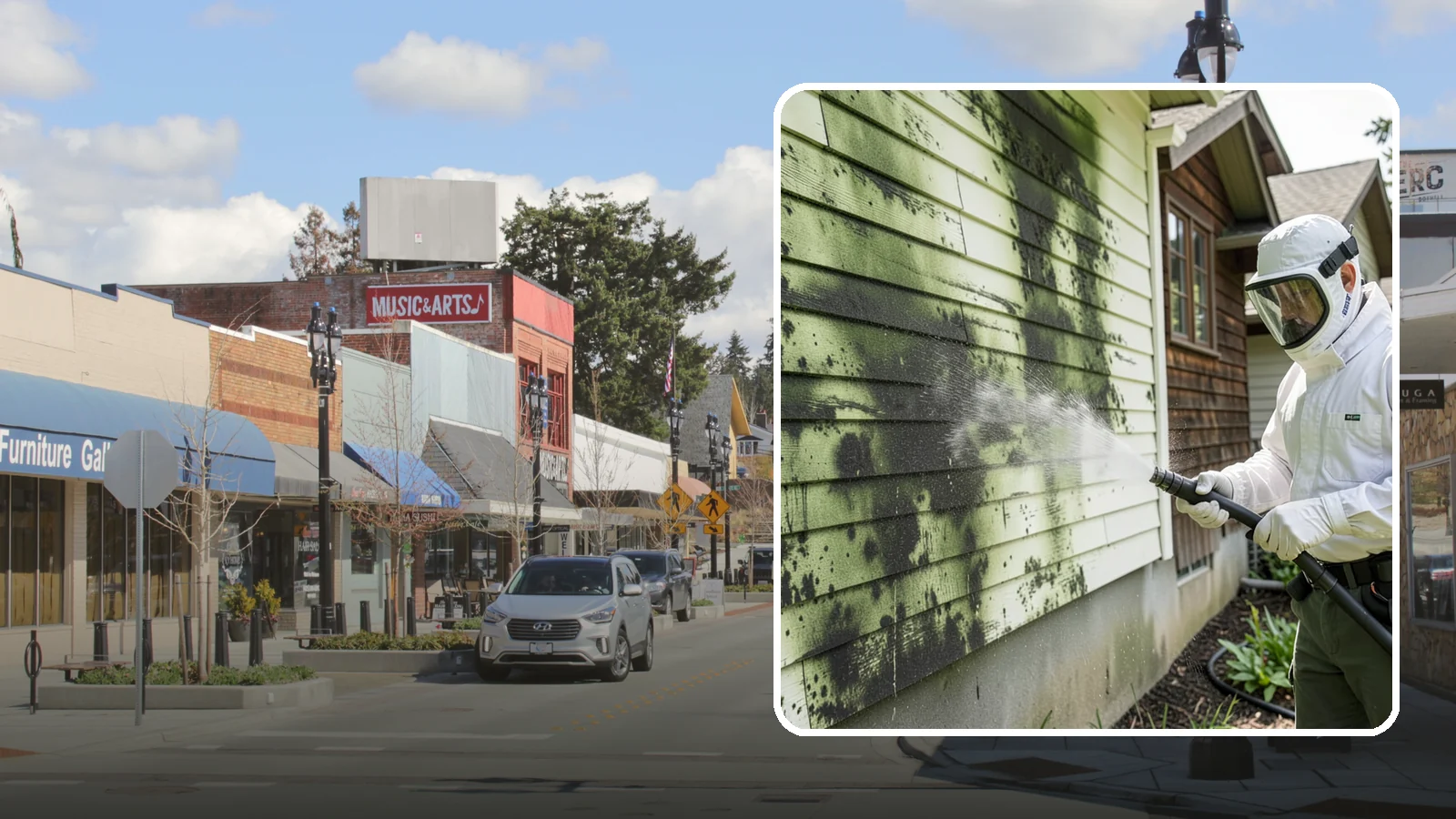Mold Removal in Bothell, King County, WA - Targeted soft-wash mold treatment that kills and removes green and black mold from siding, roofs, and hardscapes.