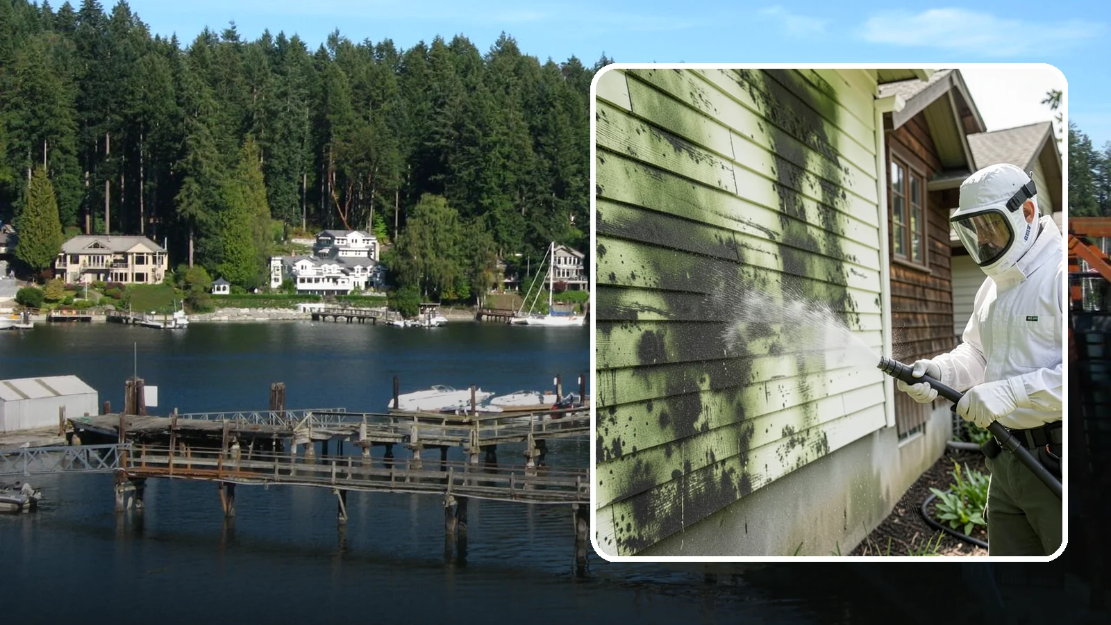 Mold Removal in Gig Harbor, Pierce County, WA - Targeted soft-wash mold treatment that kills and removes green and black mold from siding, roofs, and hardscapes.