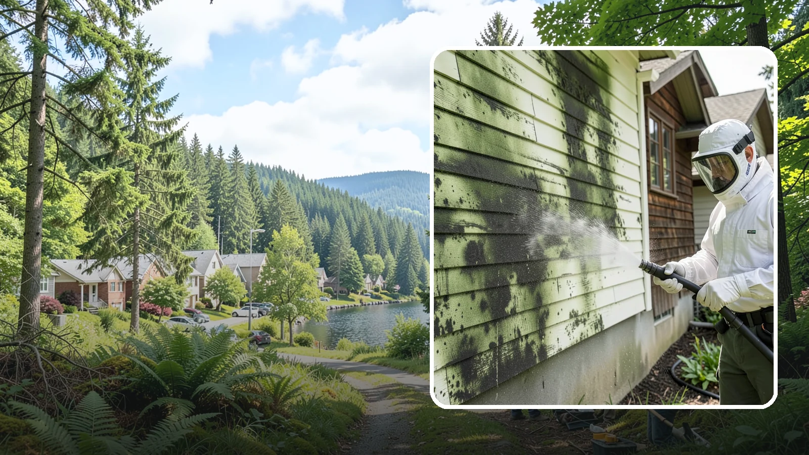 Mold Removal in Lake Forest Park, King County, WA - Targeted soft-wash mold treatment that kills and removes green and black mold from siding, roofs, and hardscapes.