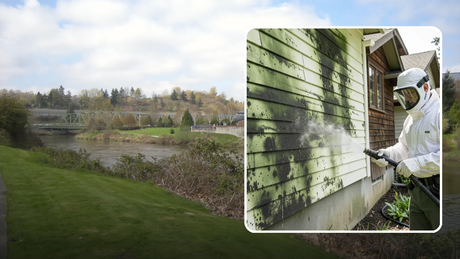 Mold Removal in Tukwila, King County, WA - Targeted soft-wash mold treatment that kills and removes green and black mold from siding, roofs, and hardscapes.