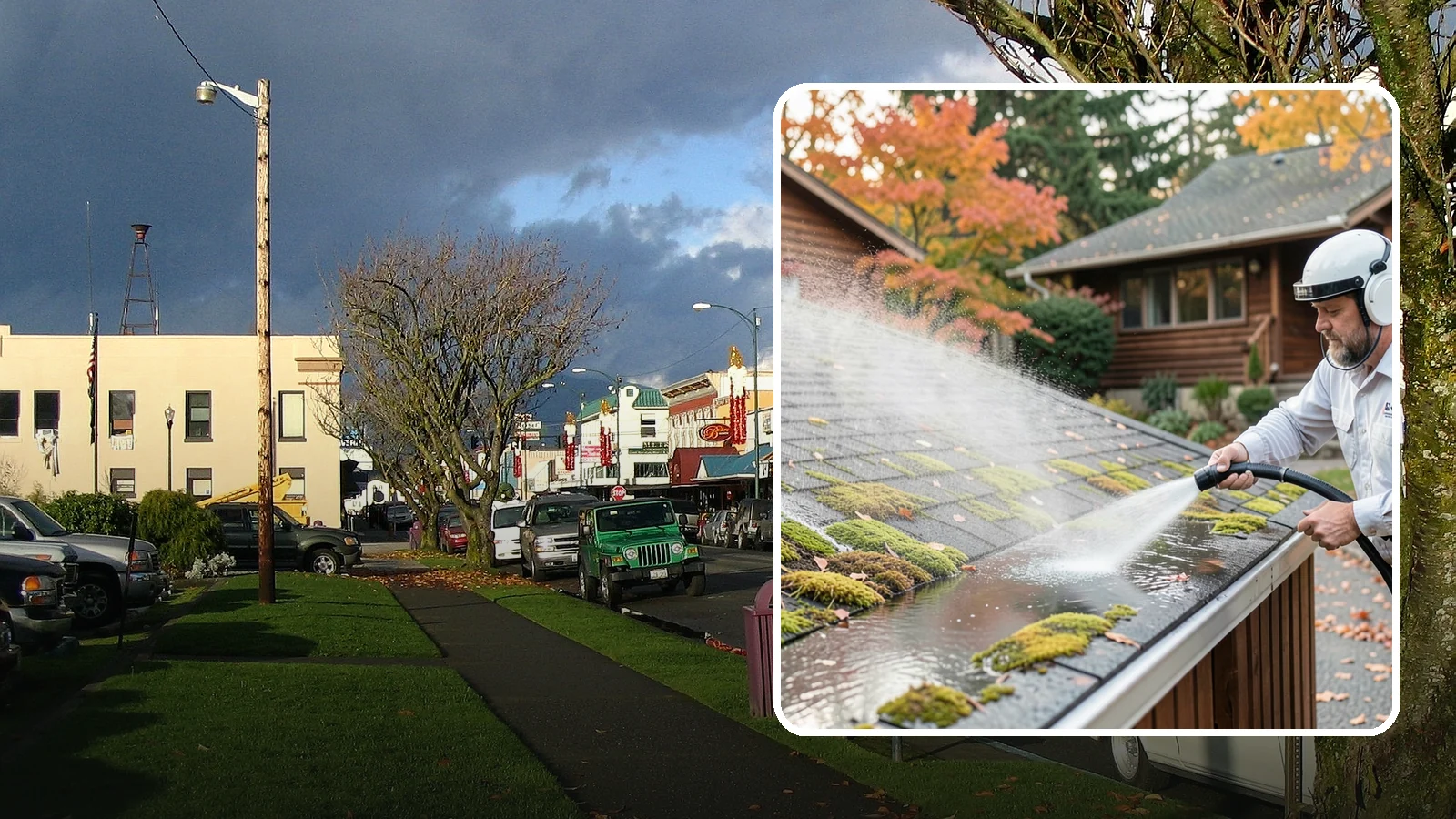 Moss Removal in Arlington, Snohomish County, WA - Moss treatment and removal that clears thick growth from roofs, walkways, decks, and shaded hardscapes.