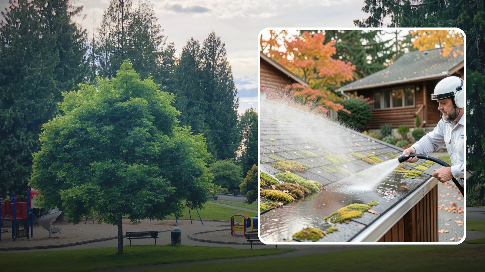 Moss Removal in Bonney Lake, Pierce County, WA - Moss treatment and removal that clears thick growth from roofs, walkways, decks, and shaded hardscapes.