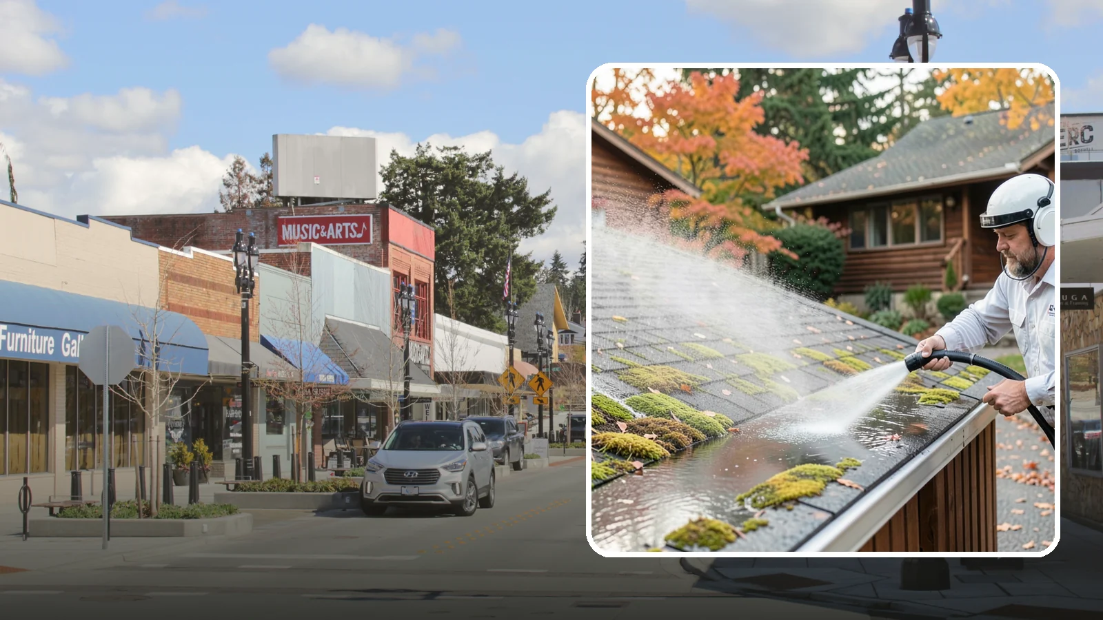 Moss Removal in Bothell, King County, WA - Moss treatment and removal that clears thick growth from roofs, walkways, decks, and shaded hardscapes.