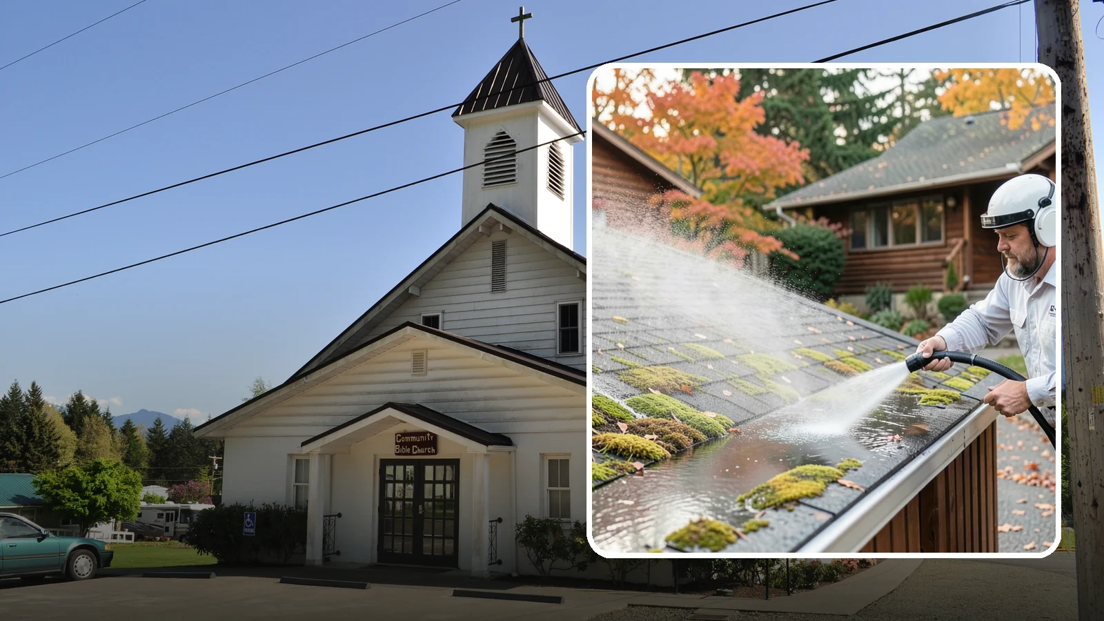 Moss Removal in Concrete, Skagit County, WA - Moss treatment and removal that clears thick growth from roofs, walkways, decks, and shaded hardscapes.