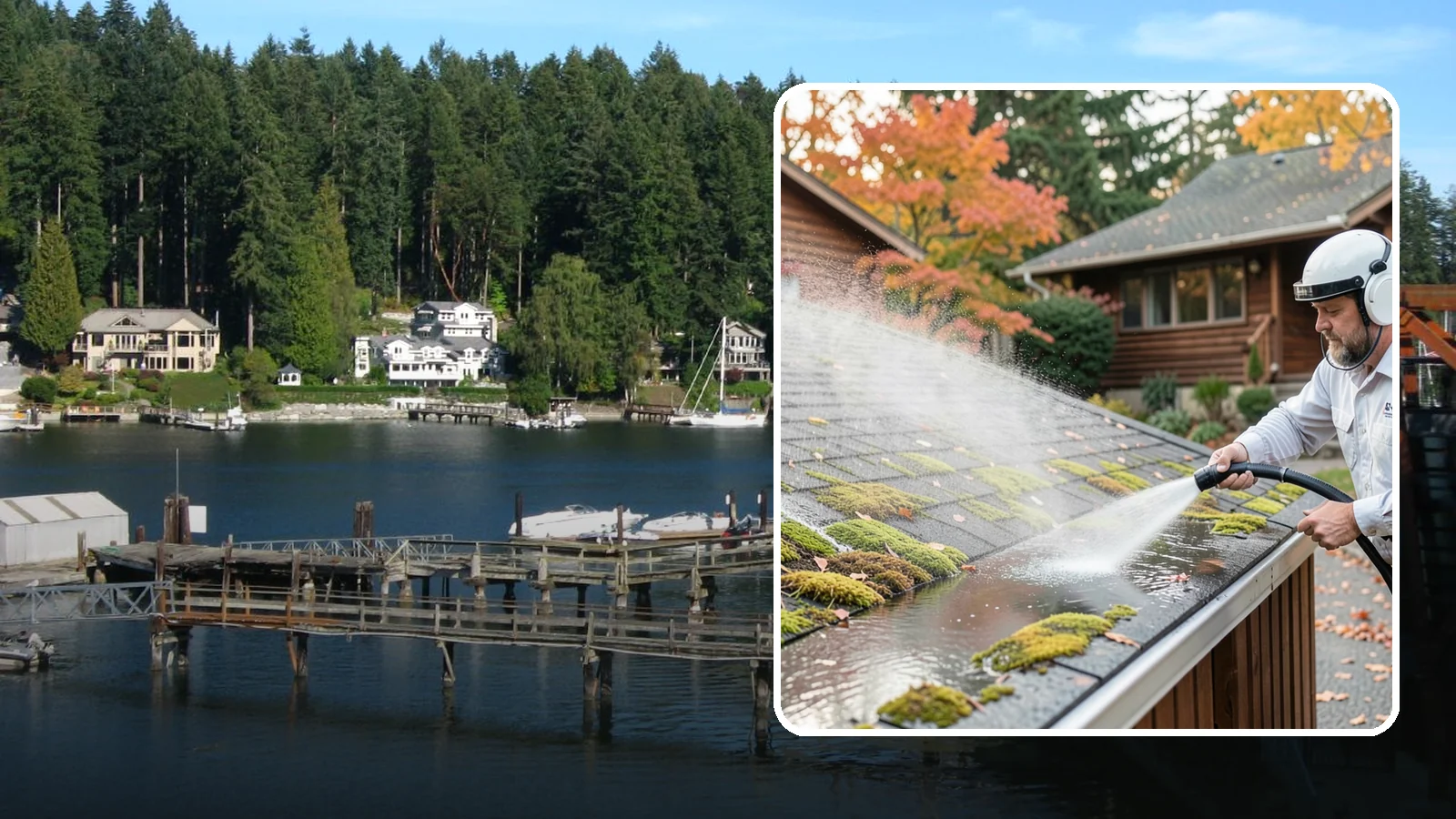 Moss Removal in Gig Harbor, Pierce County, WA - Moss treatment and removal that clears thick growth from roofs, walkways, decks, and shaded hardscapes.