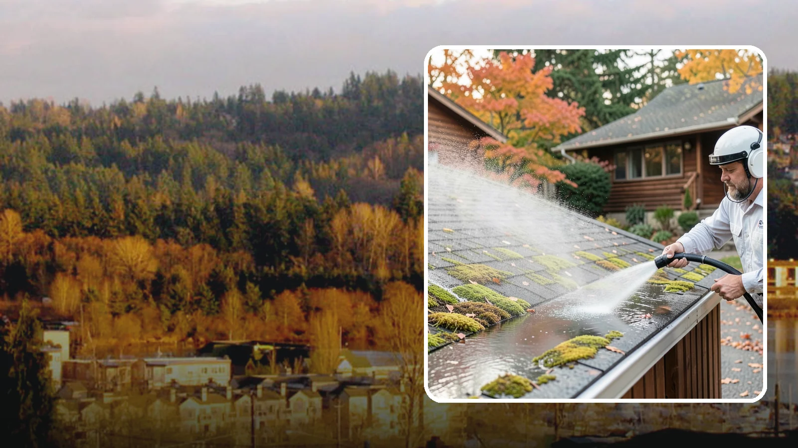 Moss Removal in Kenmore, King County, WA - Moss treatment and removal that clears thick growth from roofs, walkways, decks, and shaded hardscapes.