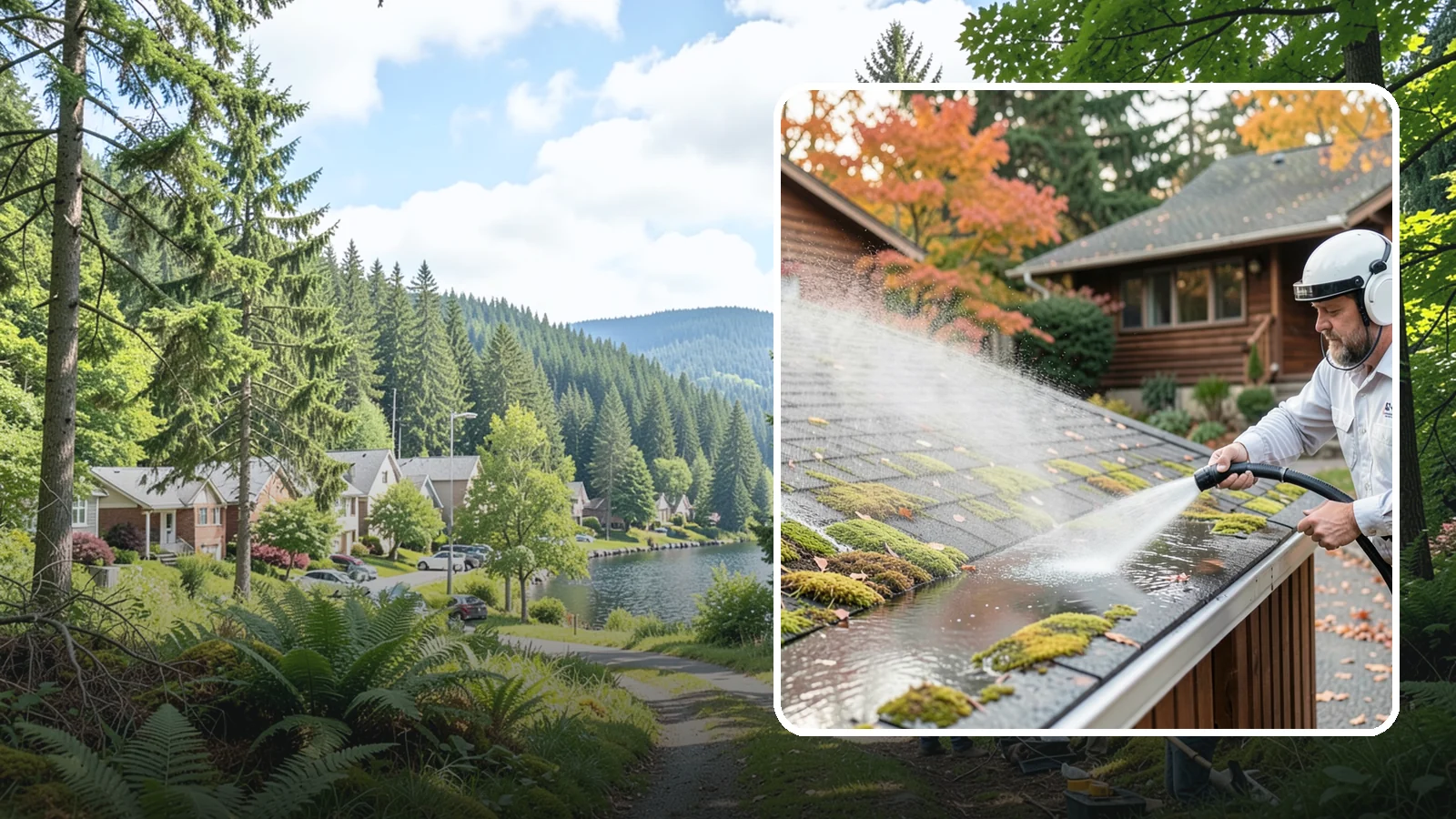 Moss Removal in Lake Forest Park, King County, WA - Moss treatment and removal that clears thick growth from roofs, walkways, decks, and shaded hardscapes.