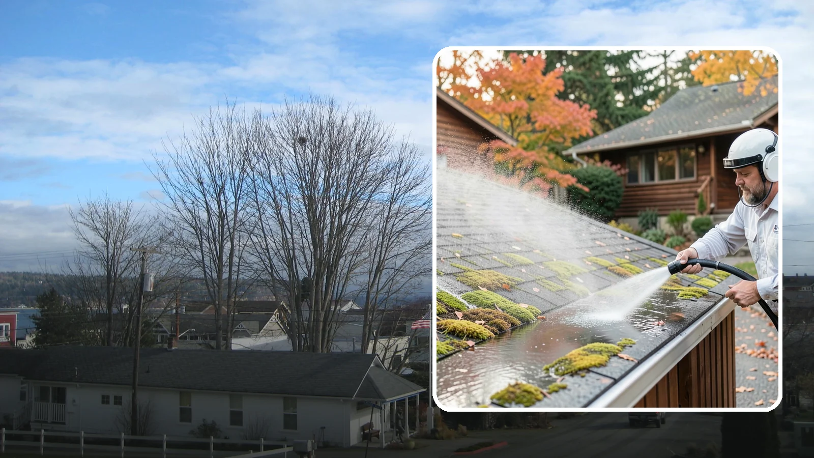 Moss Removal in Langley, Island County, WA - Moss treatment and removal that clears thick growth from roofs, walkways, decks, and shaded hardscapes.