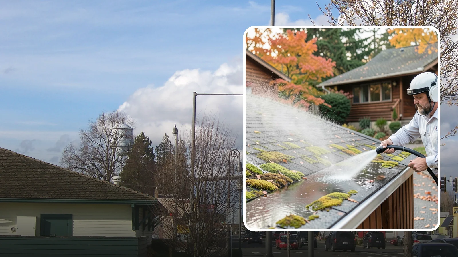 Moss Removal in Marysville, Snohomish County, WA - Moss treatment and removal that clears thick growth from roofs, walkways, decks, and shaded hardscapes.