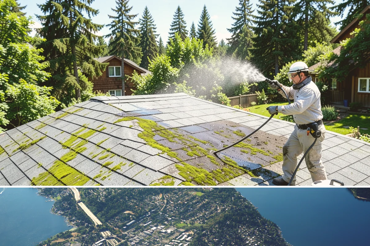Moss Removal in Mercer Island, King County, WA - Remove moss in late summer or early fall so treatment can work before winter rains fuel a new flush of growth.