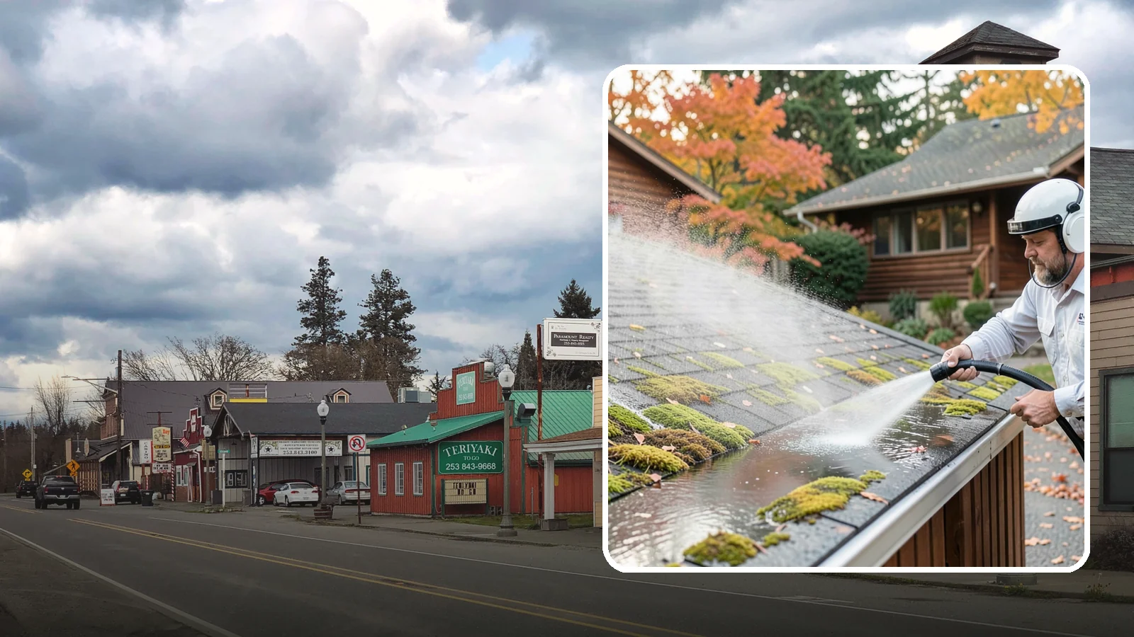 Moss Removal in Roy, Pierce County, WA - Moss treatment and removal that clears thick growth from roofs, walkways, decks, and shaded hardscapes.