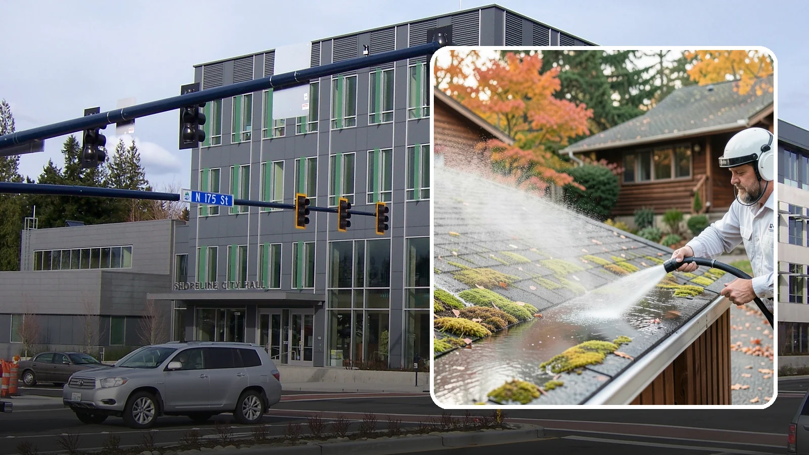 Moss Removal in Shoreline, King County, WA - Moss treatment and removal that clears thick growth from roofs, walkways, decks, and shaded hardscapes.