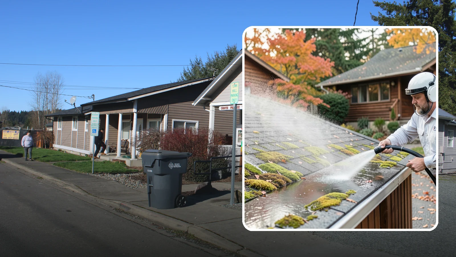 Moss Removal in South Prairie, Pierce County, WA - Moss treatment and removal that clears thick growth from roofs, walkways, decks, and shaded hardscapes.
