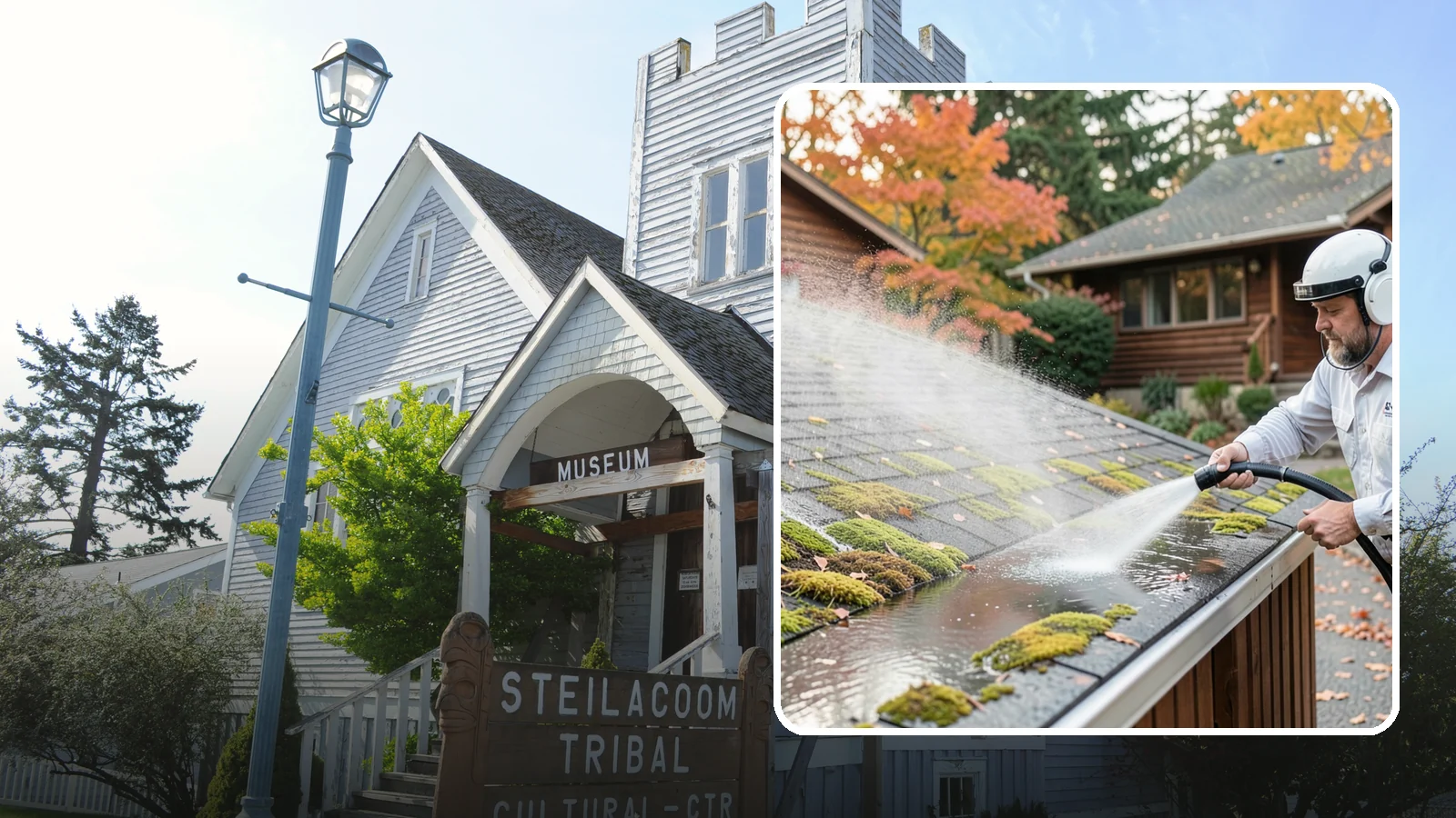 Moss Removal in Steilacoom, Pierce County, WA - Moss treatment and removal that clears thick growth from roofs, walkways, decks, and shaded hardscapes.