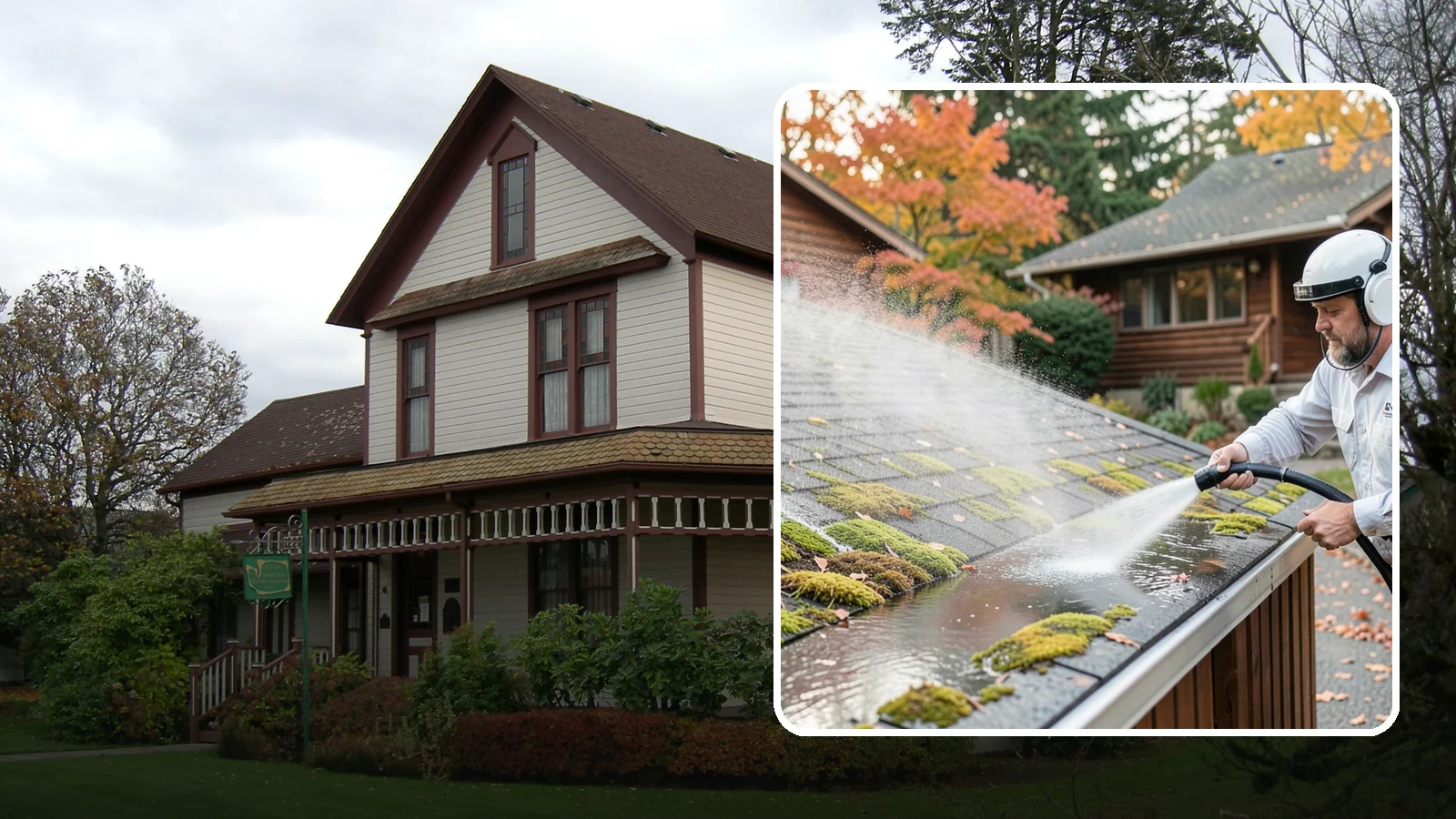 Moss Removal in Sumner, Pierce County, WA - Moss treatment and removal that clears thick growth from roofs, walkways, decks, and shaded hardscapes.