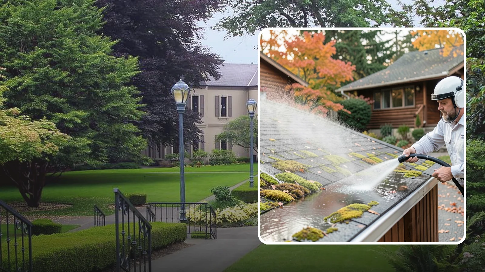 Moss Removal in Woodinville, King County, WA - Moss treatment and removal that clears thick growth from roofs, walkways, decks, and shaded hardscapes.
