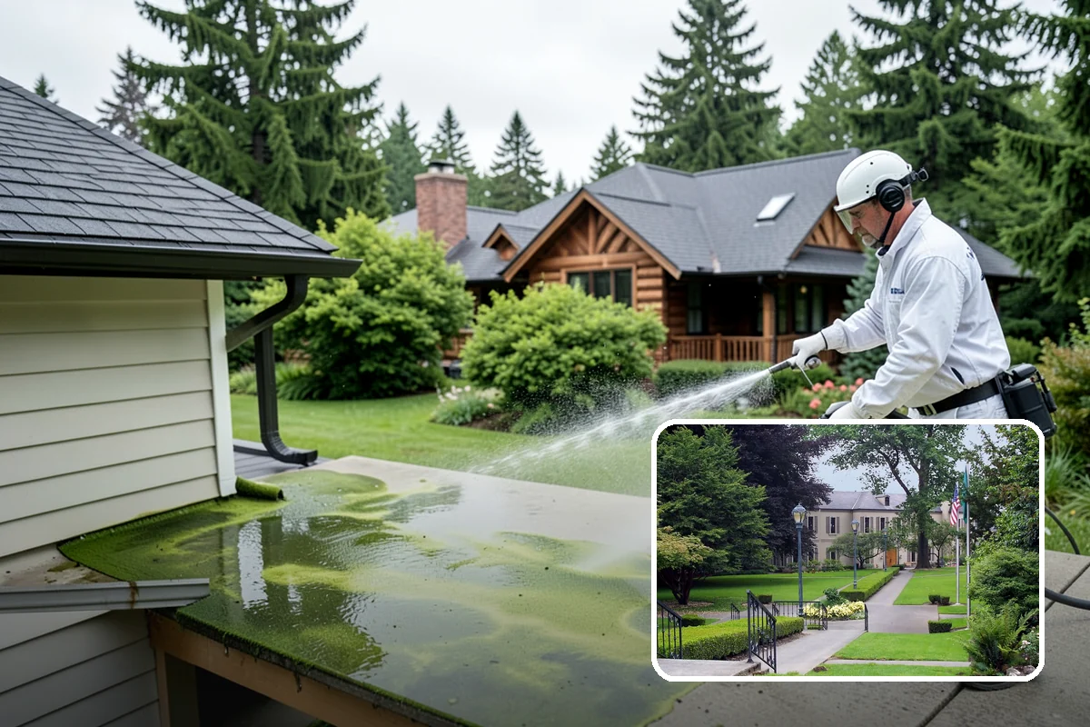 Moss Removal in Woodinville, King County, WA - Clears heavy moss without damaging shingles or joints