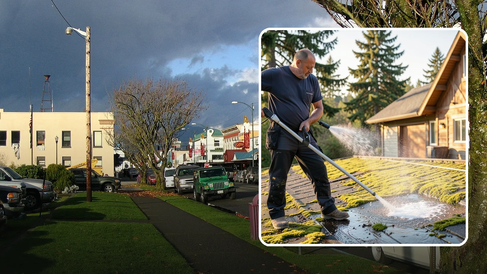 Moss Treatment in Arlington, Snohomish County, WA - Moss treatment applies a targeted solution that kills and helps clear the thick moss that thrives on Washington roofs, walkways...