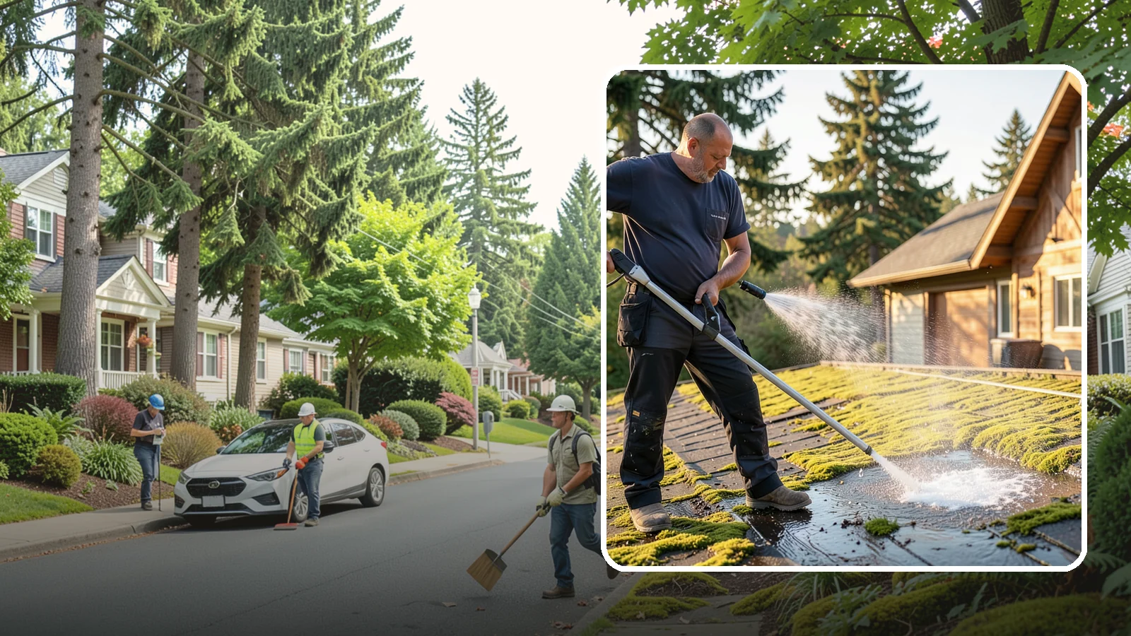 Moss Treatment in Beaux Arts Village, King County, WA - Moss treatment applies a targeted solution that kills and helps clear the thick moss that thrives on Washington roofs, walkways...