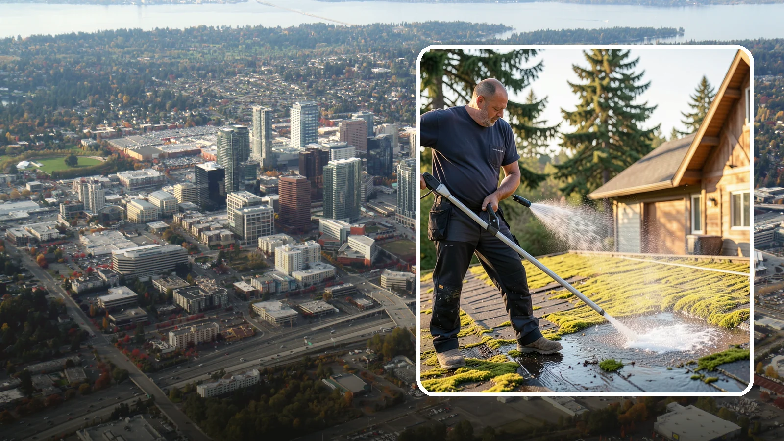 Moss Treatment in Bellevue, King County, WA - Moss treatment applies a targeted solution that kills and helps clear the thick moss that thrives on Washington roofs, walkways...