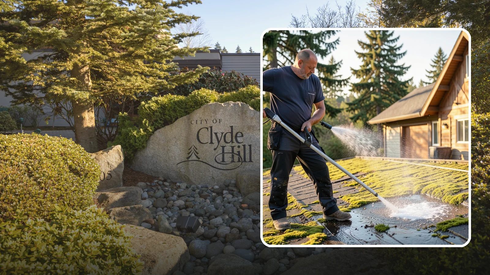 Moss Treatment in Clyde Hill, King County, WA - Moss treatment applies a targeted solution that kills and helps clear the thick moss that thrives on Washington roofs, walkways...