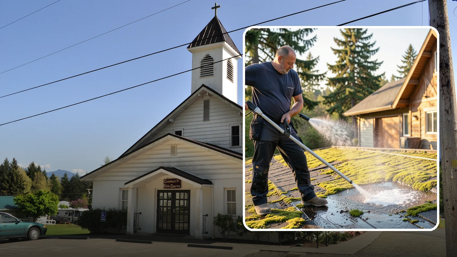 Moss Treatment in Concrete, Skagit County, WA - Moss treatment applies a targeted solution that kills and helps clear the thick moss that thrives on Washington roofs, walkways...