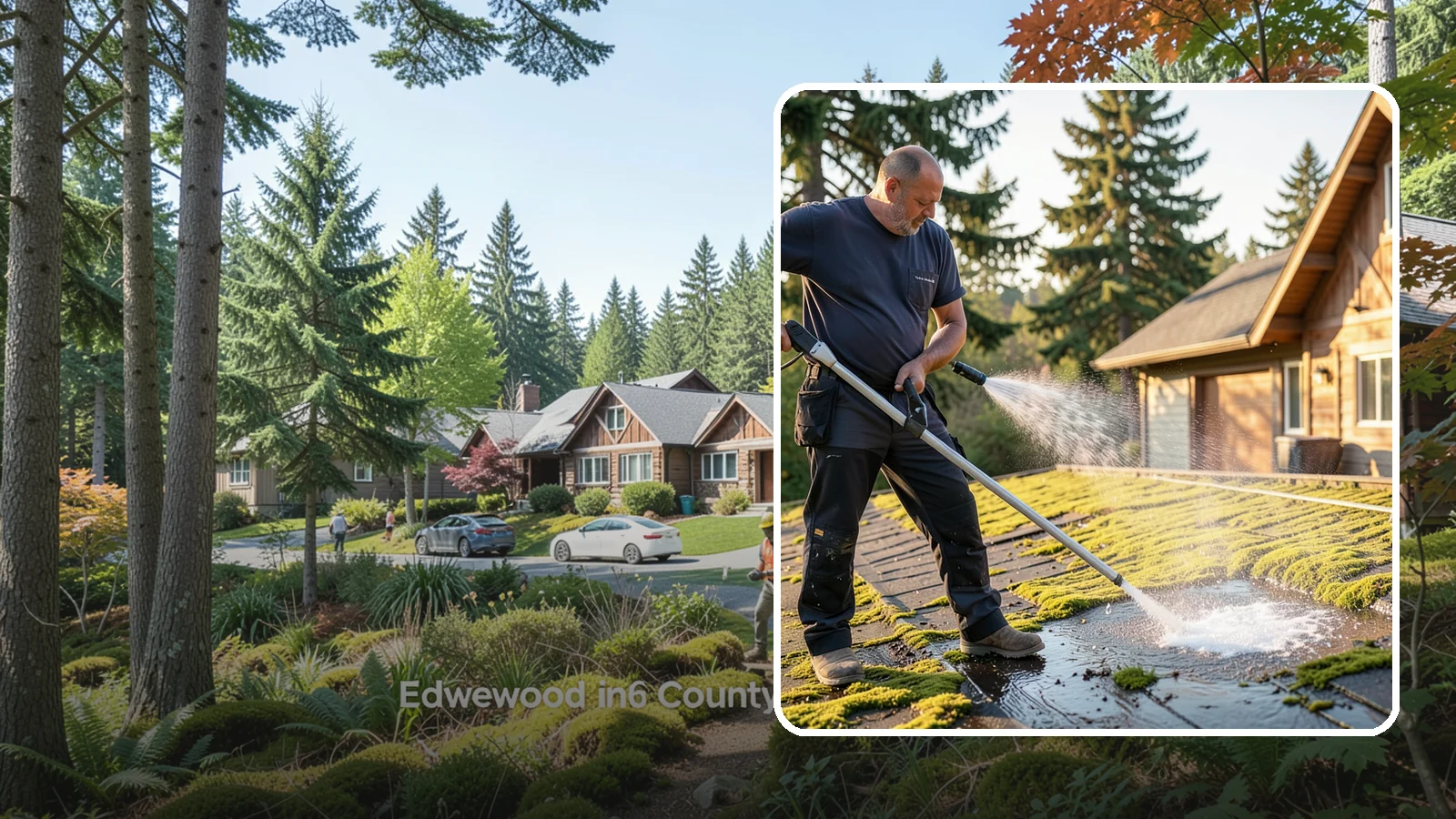 Moss Treatment in Edgewood, Pierce County, WA - Moss treatment applies a targeted solution that kills and helps clear the thick moss that thrives on Washington roofs, walkways...