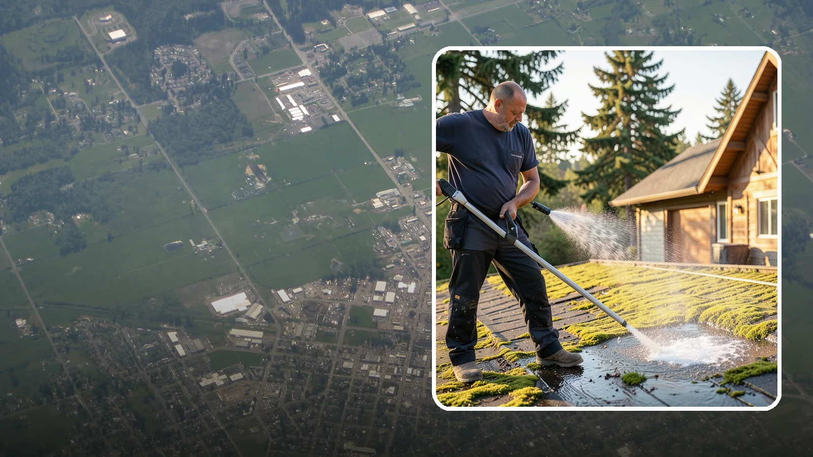 Moss Treatment in Enumclaw, King County, WA - Moss treatment applies a targeted solution that kills and helps clear the thick moss that thrives on Washington roofs, walkways...